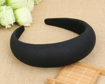 Black 4cm Plain Headband | Classic Extra Thick Padded Velvet  display picture 1