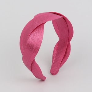 Fascia intrecciata larga in raso plissettato rosa, fasce per le donne, fascia a croce larga, fascia larga, fascia per capelli alla moda elegante, fascia Alice