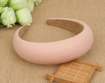 Pink linen padded wide headband,Padded headband,boho headband,Pink linen headband,Matador Headband,Headbands for women,Light Pink headband