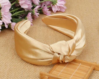Gold satin knotted headband,Wide Headband,Alice band,boho headband,Gold satin headband,Matador Headband,Headbands for women,knotted Headband