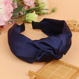 Navy blue satin wide knotted headband,headbands for women,bohemian headband,knotted headband,Wide Headband,Alice band, Navy Blue Headband