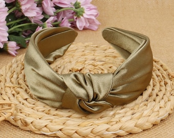 Olive green satin knotted headband,Wide Headband,Alice band,Green satin headband,Boho Headband,Headbands for women, Knotted Headband