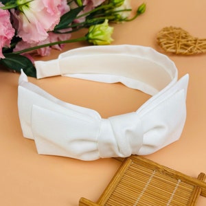 White Satin Layered Bow Knotted Headband,White Satin Headband,Aliceband,Wedding headband,Bohemian headband,Bridal headband,White headband