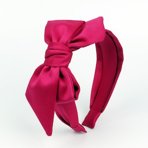 Fuchsia Satin Big Bow Headband,Fuchsia satin bow knotted headband,Headbands for women,Wide headband,Fuchsia satin headband,side bow headband