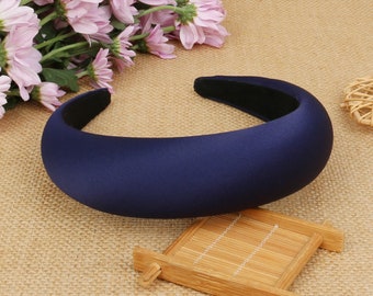 Navy blue satin padded headband,Wide Headband,Alice band,boho headband,Satin headband,Matador Headband,Headbands for women, Padded Headband