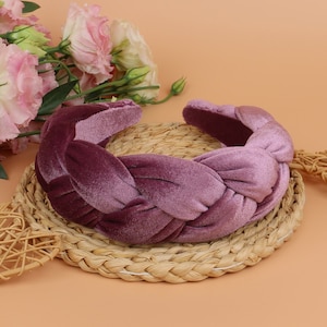 Dusky purple velvet wide padded braided headband,Dusky purple headband,Wide headband,Woven plait headband,Headband for women,Padded headband