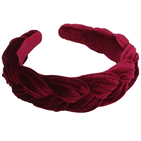 Wine red velvet wide braided headband,Wine red velvet flock deep braided headband,Alice headband,velvet padded headband,woven plait headband