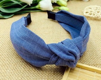Blue denim wide knotted headband,stylish fashion hairband,Headbands for women,Wide headband,aliceband,bohemian headband,satin headband