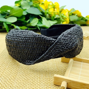 Black straw weaving twist headband,headbands for women,bohemian headband,Wide Headband ,stylish fashion hairband,Raffia headband,Lafite gras