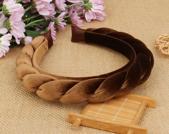Coffee velvet padded braided headband,Braided velvet flock deep padded headband,Aliceband,velvet braided headband,velvet padded headband