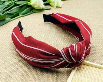 Red stripes knotted headband,stylish fashion hairband,Headbands for women,Wide headband,alice band,Red striped knot top headband