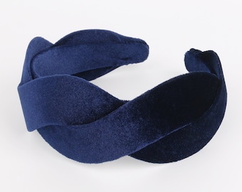 Diadema trenzada ancha de terciopelo azul marino, diadema trenzada de terciopelo azul marino, diadema trenzada de terciopelo azul marino, diadema ancha, Aliceband