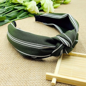 Stilvolles Stirnband für Frauen, Stirnband für Frauen, breites Stirnband, grün gestreiftes Knoten-Stirnband