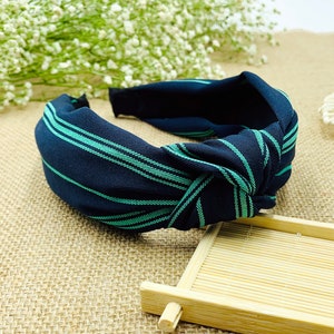 Navy blue green mixed stripes knotted headband,stylish fashion hairband,Headbands for women,Wide headband,alice band,Navy blue headband