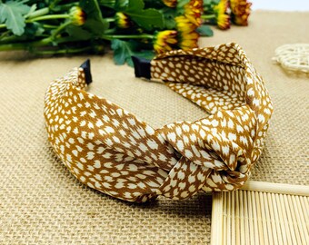 Caramel Polka dots knotted Headband,wide headband,Boho Headband,stylish fashion hairband,Headbands for women,Leopard headband,aliceband