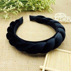 Black velvet padded braided headband,Braided velvet flock deep padded headband,Alice headband,velvet braided headband,velvet padded headband