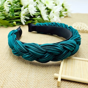Blackish green pleated satin Braided headband,stylish hairband,Braided aliceband,pleated satin headband,Matador Headband,Headbands for women