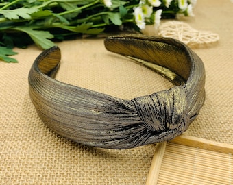 Golden glossy pleated satin knotted headband,headbands for women,bohemian headband,Wide Headband,stylish fashion hairband,Alice band