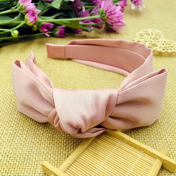 Pink Satin Bow headband,Pink satin bow knotted headband,Headbands for women,Wide headband,aliceband,Pink satin headband,side bow headband