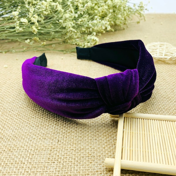 Bandeau noué en velours violet, couronne de bandeau noué turban, bandeau à nœud torsadé en velours, bandeau Alice, bandeau en velours, bandeau en velours violet