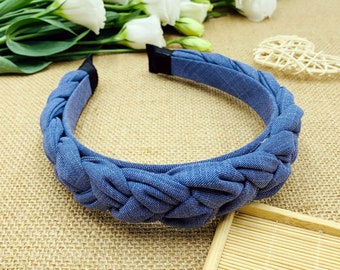 Blue Denim Braided Headband,stylish fashion hairband,Braided aliceband,boho headband,satin headband,Matador Headband,Headbands for women