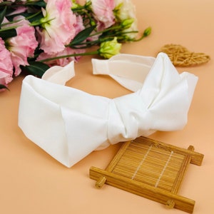 White Satin French Bow Knotted Headband,White satin Headband,Headbands for women,aliceband,Big bow headband,Wedding Headband,Bridal headband