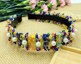Colorful Tweed Headband With Pearls,wide Headband,stylish  display picture 3