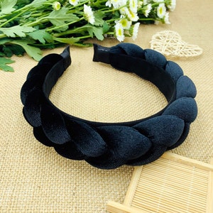 Black velvet padded braided headband,Braided velvet flock deep padded headband,Alice headband,velvet braided headband,velvet padded headband