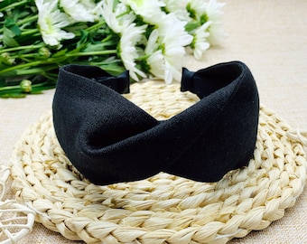 Black linen twist headband,black twisted headband,stylish fashion hairband,Headbands for women,Wide headband,bohemian headband,aliceband