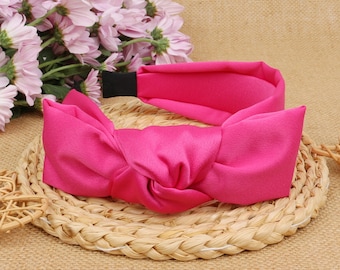 Hot Pink Satin Side Bow Headband,Pink satin bow knotted headband,Headbands for women,Wide headband,Pink satin headband,Bow headband