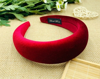 Diadema acolchada de terciopelo rojo vino, diadema vintage boho, diadema Matator, diadema Alice, diademas para mujer, diadema de terciopelo, diadema acolchada