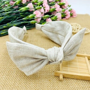 Original linen wired bow knot headband,gray linen knotted headband,Headbands for women,bow headband,Wide headband,Linen headband,aliceband