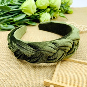 Green velvet wide braided headband,green velvet flock deep braided headband,Green velvet padded headband,woven plait headband,Aliceband