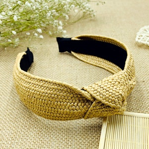 Beige straw weaving Knotted headband,headbands for women,bohemian headband,Wide Headband ,stylish fashion hairband,Alice band,Lafite grass