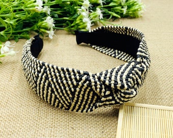 Beige black mixed straw weaving Knotted headband,headbands for women,bohemian headband,stylish fashion hairband,Alice band,raffia headband