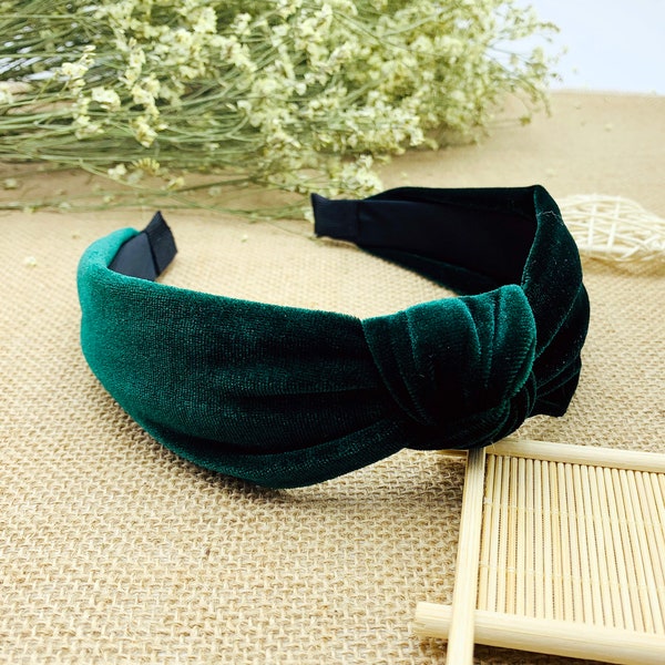 Blackish green velvet knotted headband,Turban knotted headband crown,Velvet Twisted Knot headband,Aliceband,velvet headband