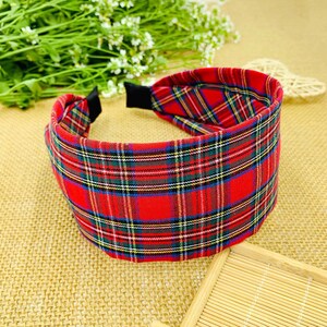 Red Christmas Plaid Wide Headband,wide headband,Tartan Fabric Headband,Headbands for women,Red Plaid Hairband,Plaid Crown,aliceband