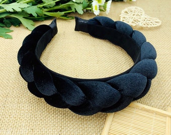 Black velvet padded braided headband,Braided velvet flock deep padded headband,Alice headband,velvet braided headband,velvet padded headband