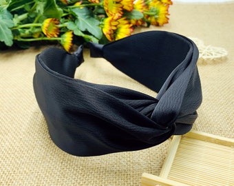 Black silky satin cross headband,headbands for women,bohemian headband,satin twist headband,Wide Headband,stylish fashion,Alice band