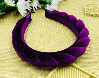 Dark purple velvet padded braided headband,Braided velvet flock deep padded headband,Purple velvet braided headband,velvet padded headband