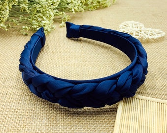 Navy blue satin Braided headband,stylish fashion hairband,Braided aliceband,boho headband,Matador Headband,Headbands for women