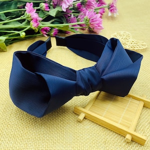 Navy Blue Silky Satin French Bow Knotted Headband,Bow headband,Navy blue satin Headband,Headbands for women,aliceband,big bow headband