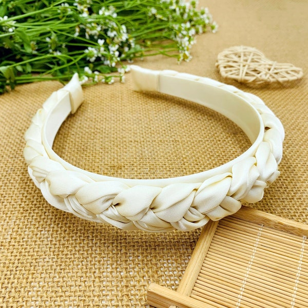 Ivory Pure Silk Braided Headband,wedding headband,Braided aliceband,Bridal headband,pure silk headband,Matador Headband,Headbands for women