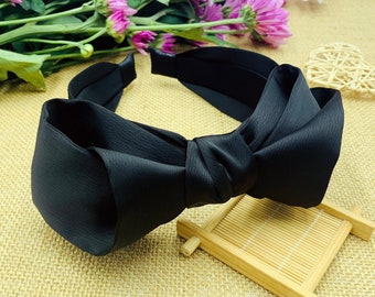 Black Silky Satin French Bow Knotted Headband,stylish fashion hairband,Black satin Headband,Headbands for women,aliceband,big bow headband