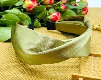 Olive green satin twist headband,headbands for women,bohemian headband,knotted headband,Wide Headband ,stylish fashion hairband,Alice band