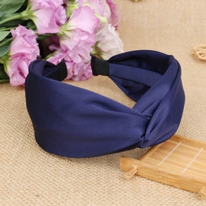 Navy blue satin twist headband,headbands for women,bohemian headband,Cross headband,Wide Headband ,stylish fashion hairband,Alice band