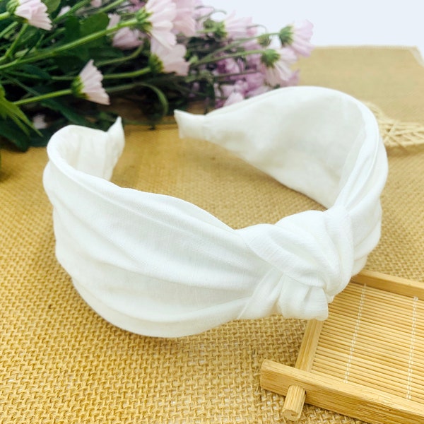 White Chiffon Knotted Headband,White chiffon headband,aliceband,wedding headband,bohemian headband,Bridal headband,white headband