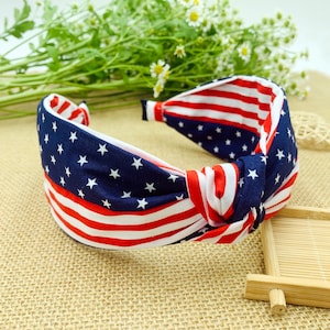 American Flag knot Headband,4th of July Headband,Patriotic Headband,Red White Blue Headband,Blue with white stars,Wide Headbands for women