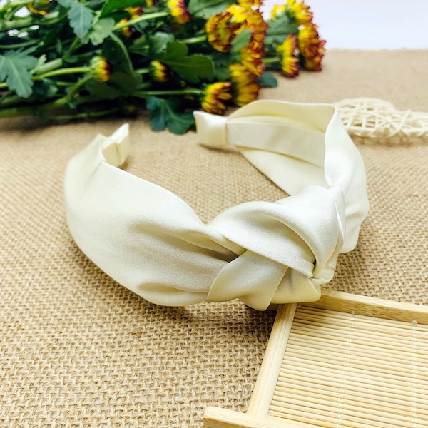 Beige pure silk knotted headband,pure silk headband,stylish fashion hairband,Headbands for women,Wide headband,aliceband,bohemian headband