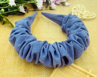 Blue Denim Ruched Ruffle Headband,Denim headband,aliceband,Ruched headband,volume wave headband,bohemian headband,stylish fashion hairband